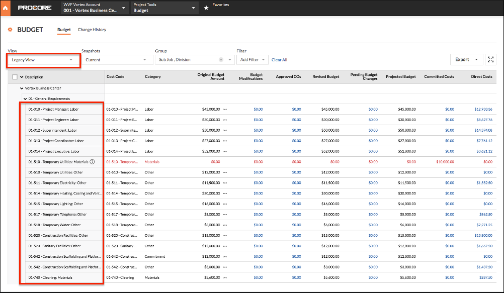 Budget View Detail Rows UI