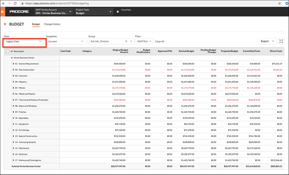 Budget View Summary UI