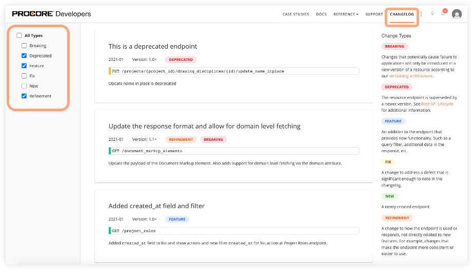 changelog page
