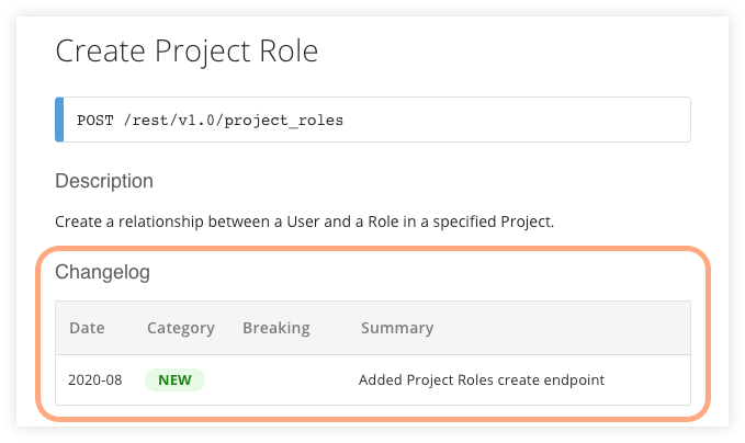 rest changelog endpoint